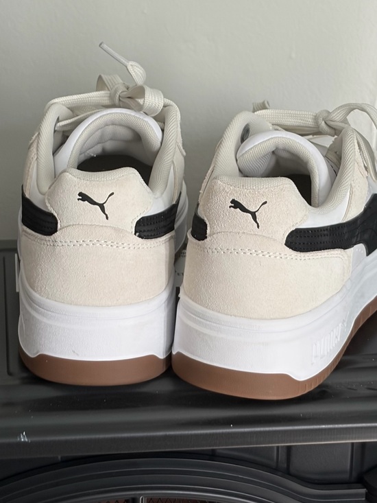Puma Shoes - Puma Cream & Black Suede Platform Trainers with Gum Sole